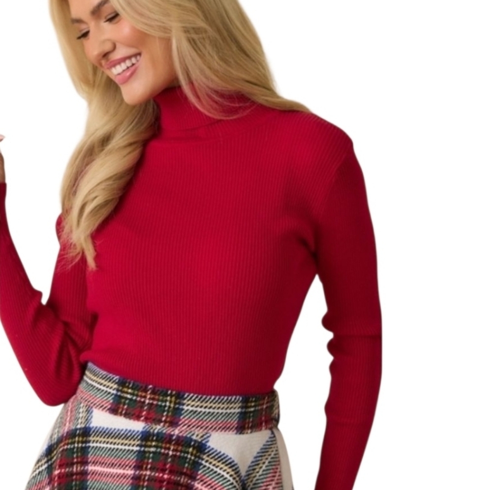 Red Ribbed Knit Turtleneck Sweater Womens M Holiday Festive St.‎ John's Bay